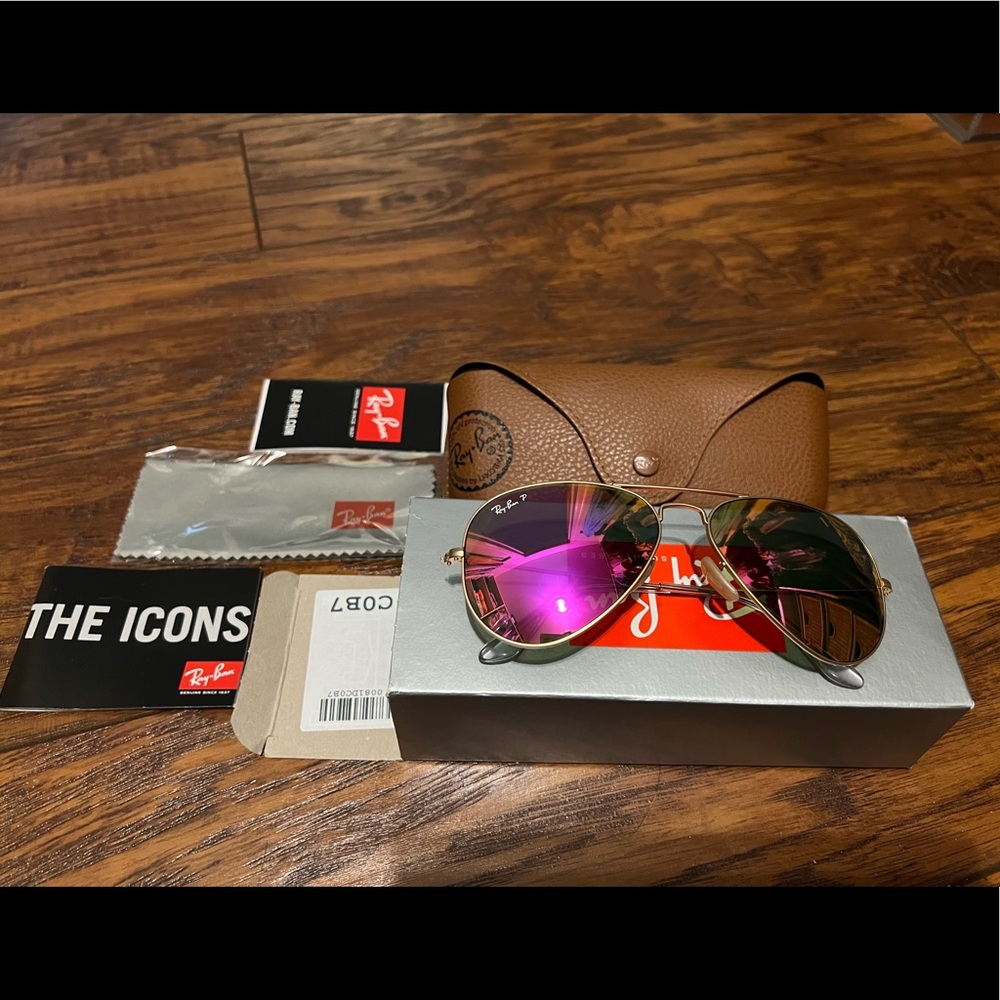 RayBan Polarized Pink Flash Aviator NWT
